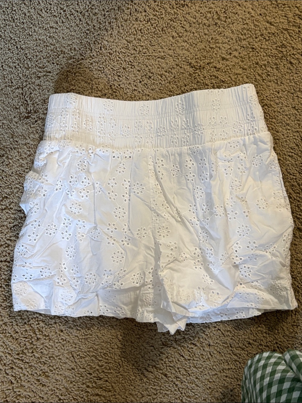 Hill House White Eyelet Smocked Waist Shorts
